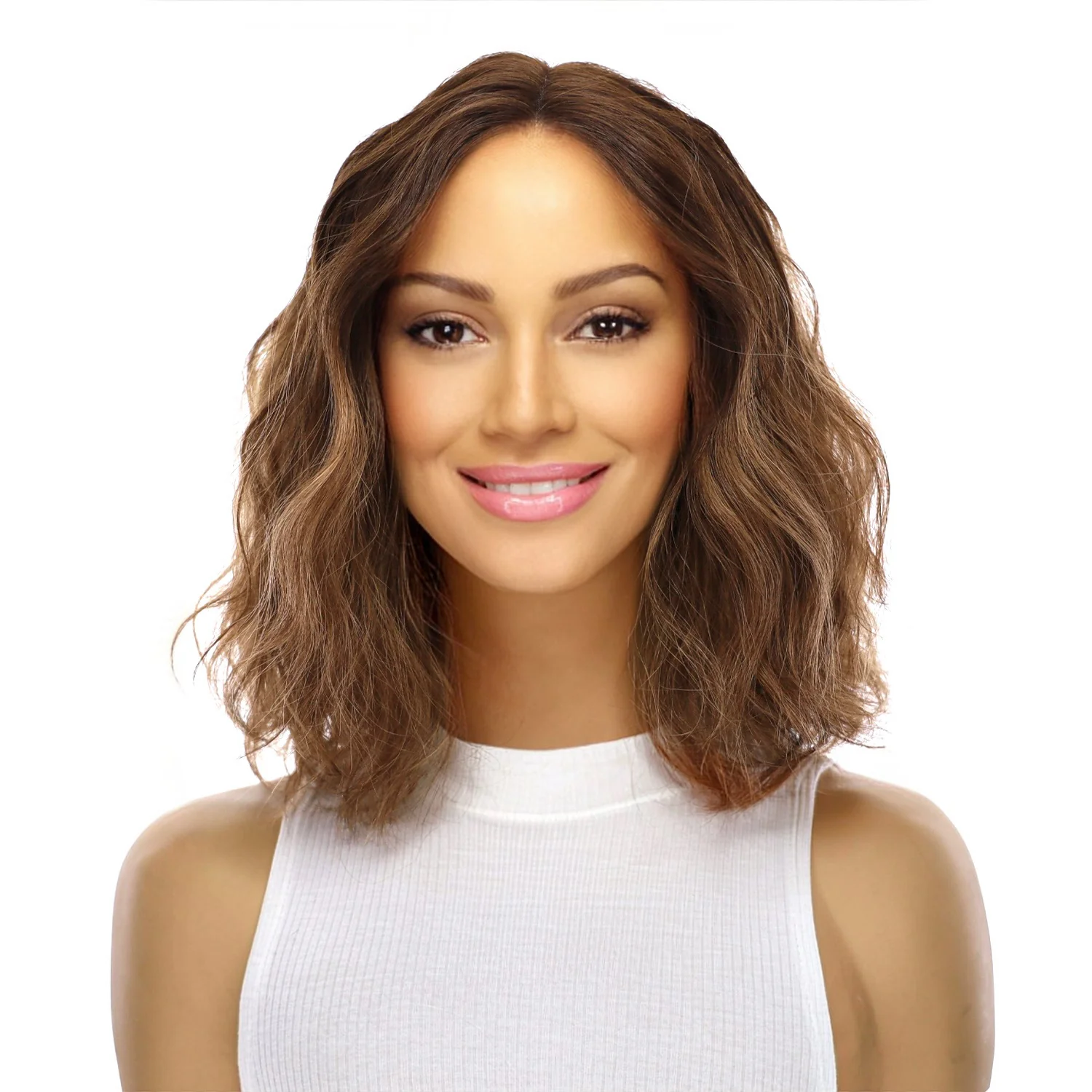 12" Divine Lace Top Wig Medium Brown Balayage Wavy - Image 2