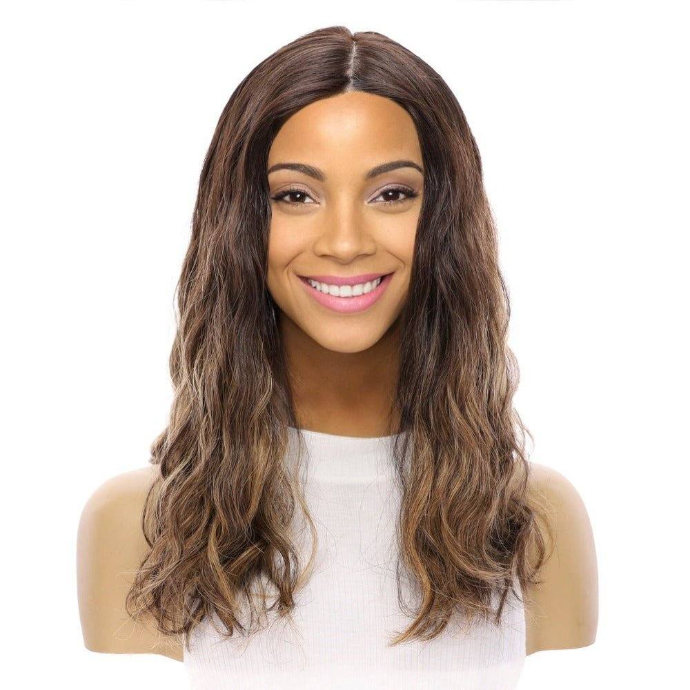 19" Nicole Silk Top Wig Dark Brown Balayage Wavy - Image 2