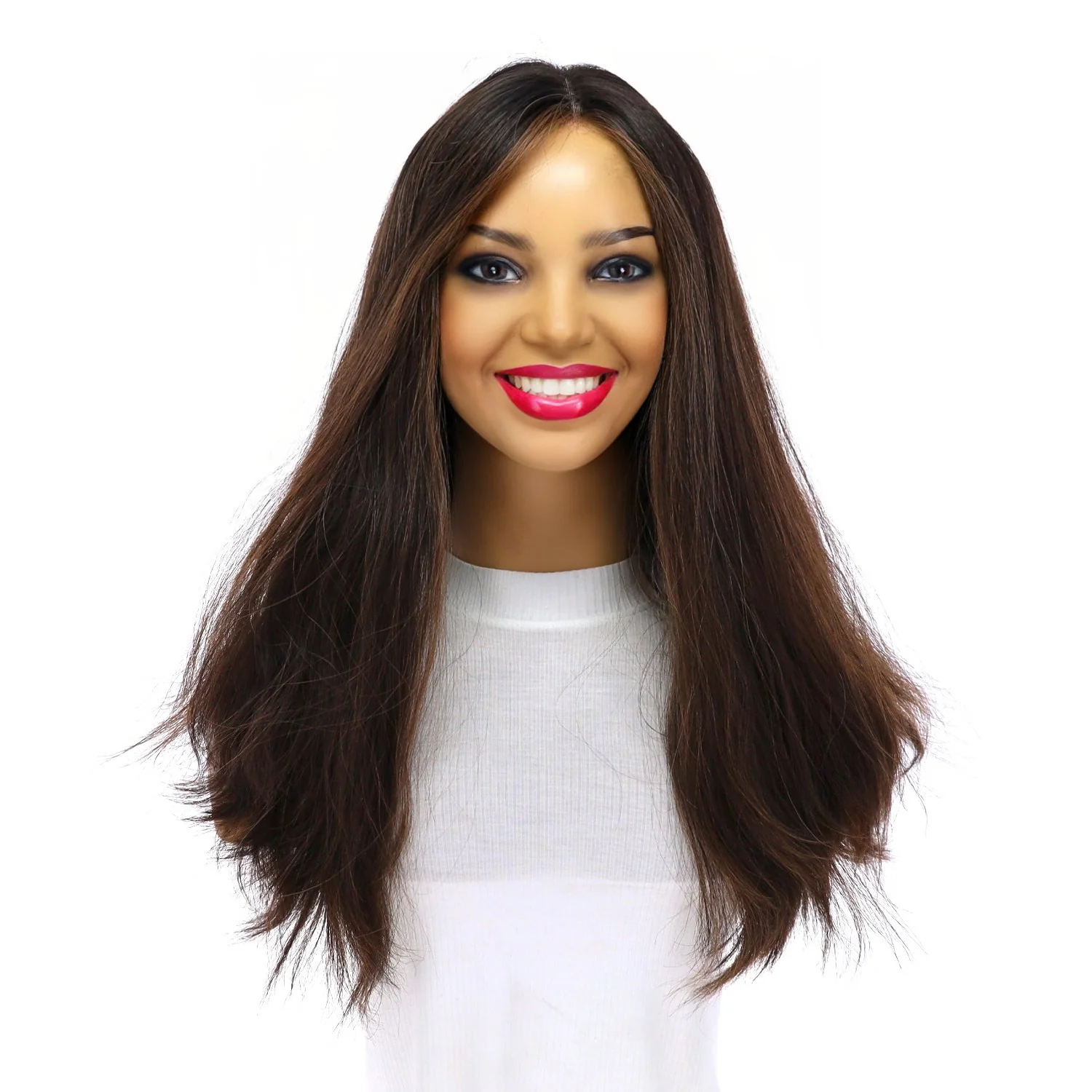 20" Divine Lace Top Wig Soft Black w/ Highlights Slightly Wavy - Image 2