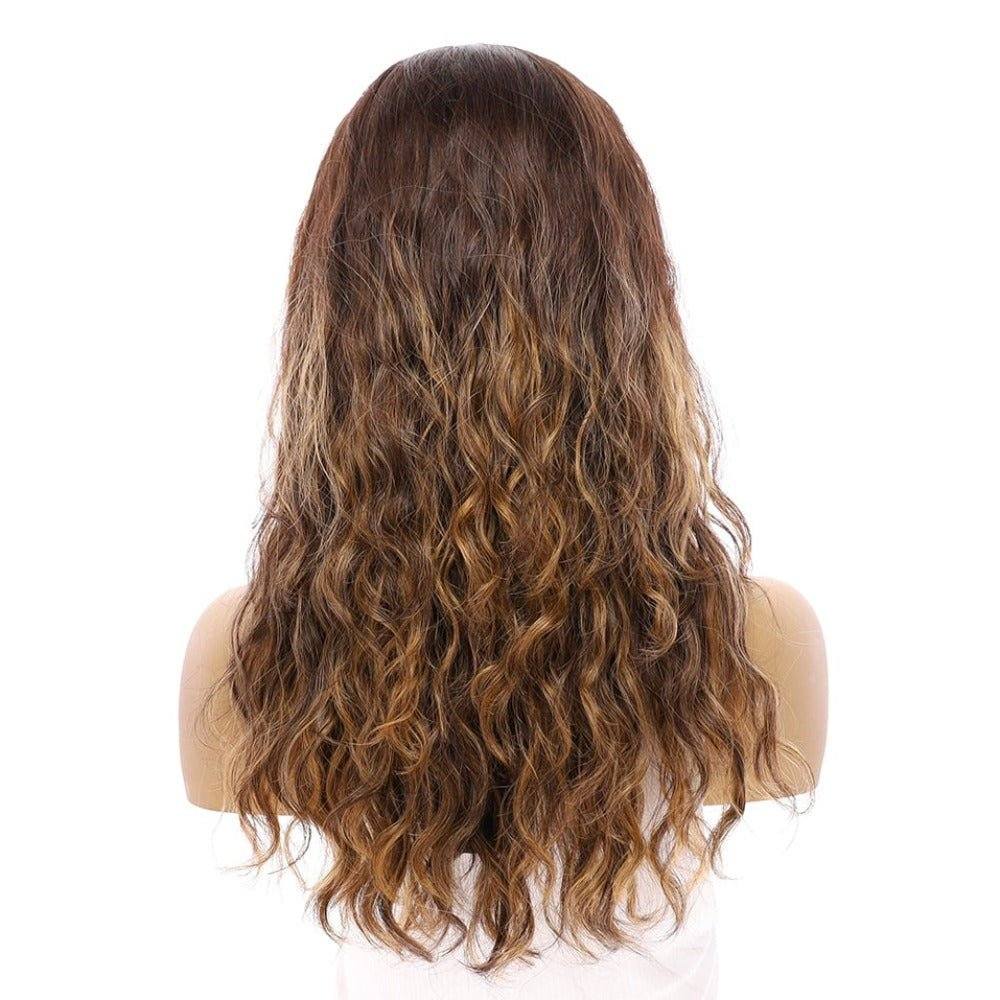 22" Ponytail Silk Part Wig Dark Brown Balayage Wavy - Image 3