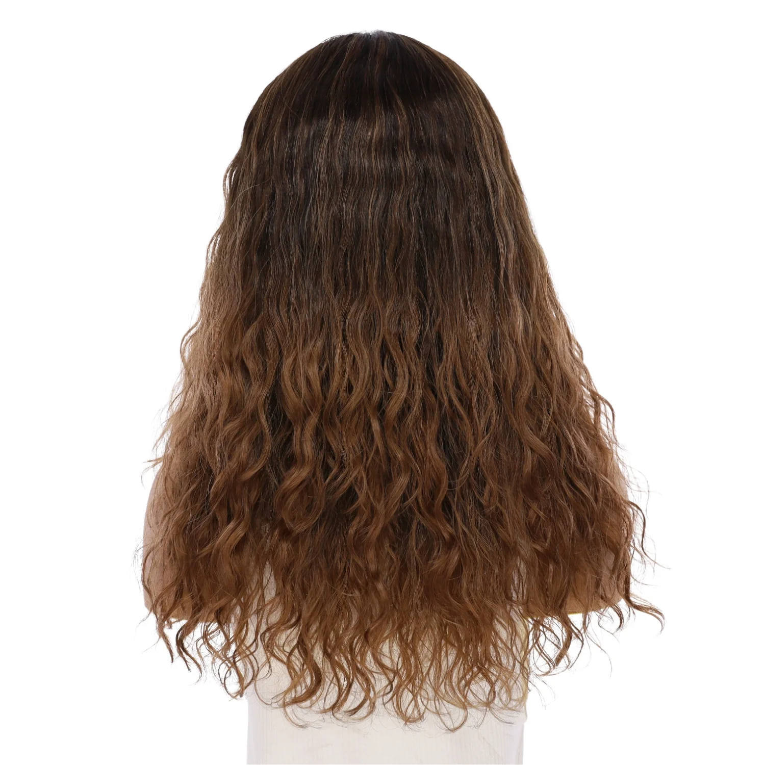 22" Ponytail Silk Part Wig Dark Brown Ombre Wavy - Image 3