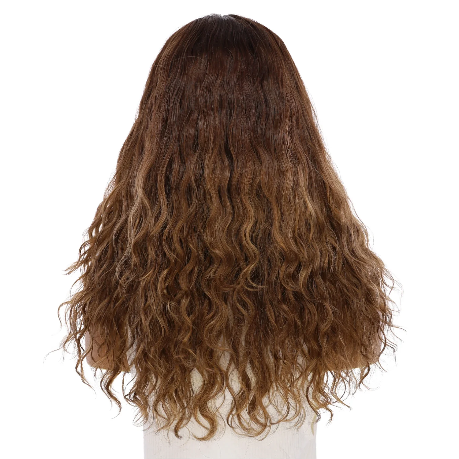 22" Ponytail Silk Part Wig Medium Brown Balayage Wavy - Image 3