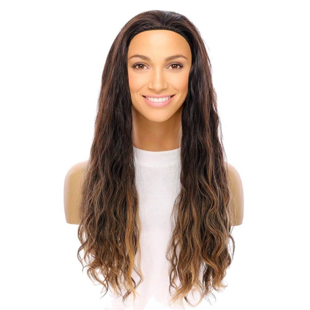 24" 3/4 Bandfall Wig Dark Brown Balayage Wavy - Image 2
