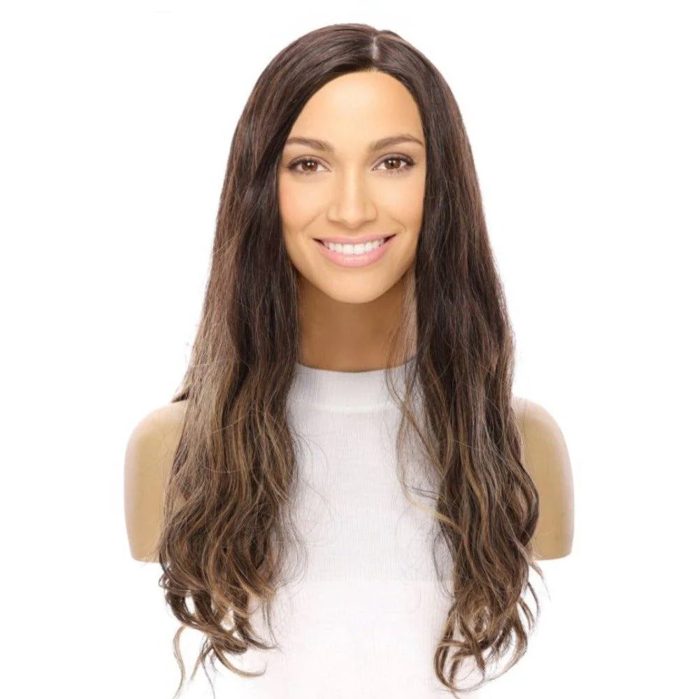 24" Gisele Silk Top Wig Dark Brown Balayage Wavy - Image 2