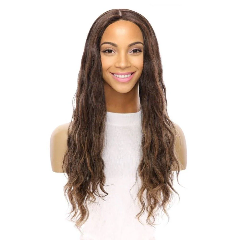 26" Ponytail Silk Top Wig Dark Brown Balayage Wavy - Image 2
