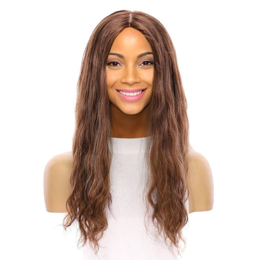 26" Ponytail Silk Top Wig Medium Brown Balayage Wavy - Image 2