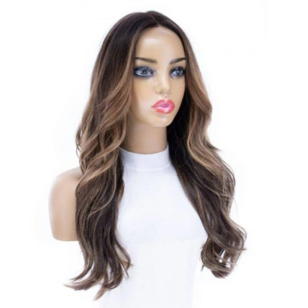 24" Divine Luxe Lace Top Wig #Dark Brown w/ Caramel Balayage & Rooting - Image 3