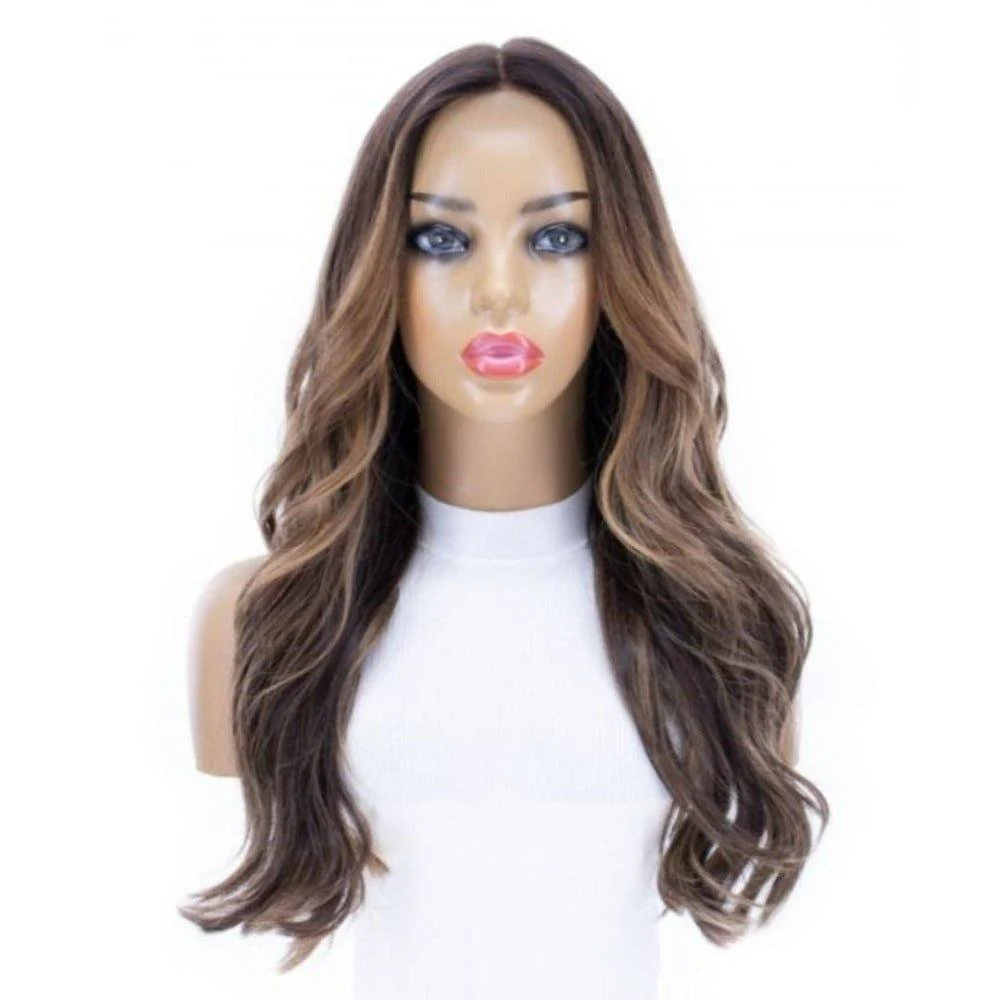 24" Divine Luxe Lace Top Wig #Dark Brown w/ Caramel Balayage & Rooting - Image 4