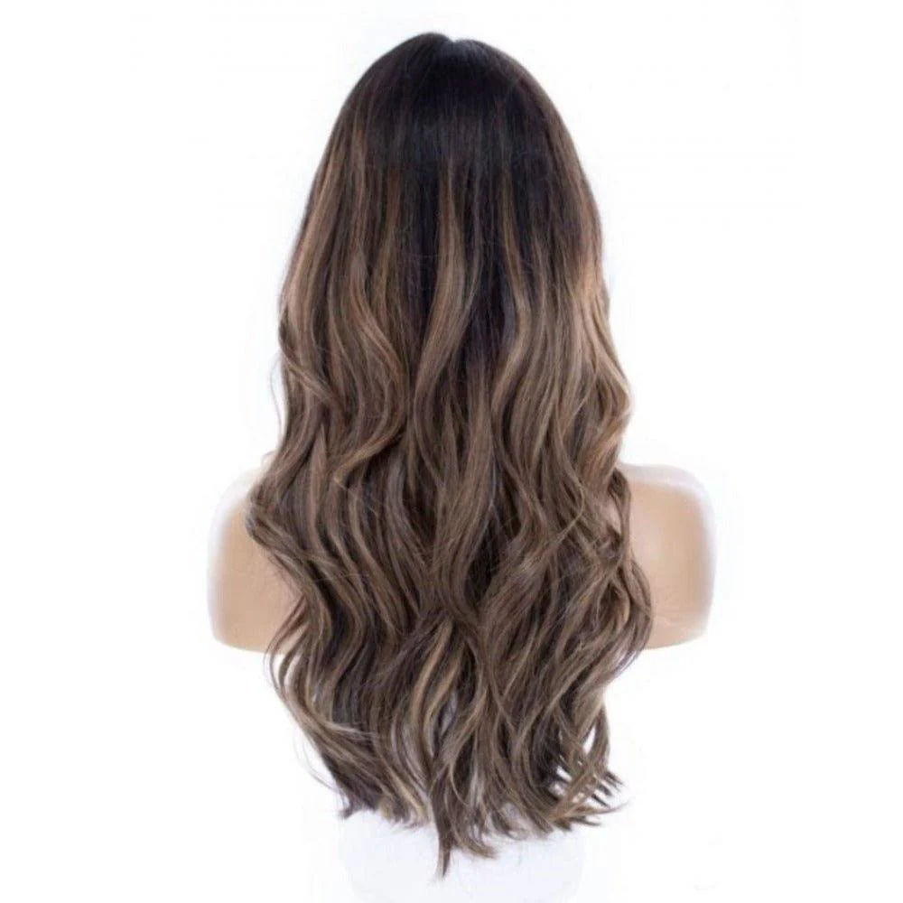 24" Divine Luxe Lace Top Wig #Dark Brown w/ Caramel Balayage & Rooting - Image 5