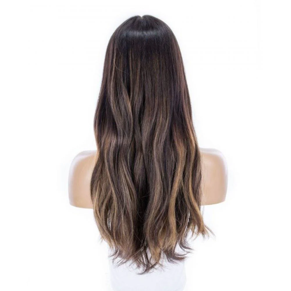 24" Divine Luxe Lace Top Topper #Dark Brown w/ Warm Balayage Wavy - Image 3