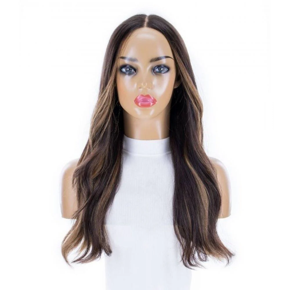 24" Divine Luxe Lace Top Topper #Dark Brown w/ Warm Balayage Wavy - Image 4