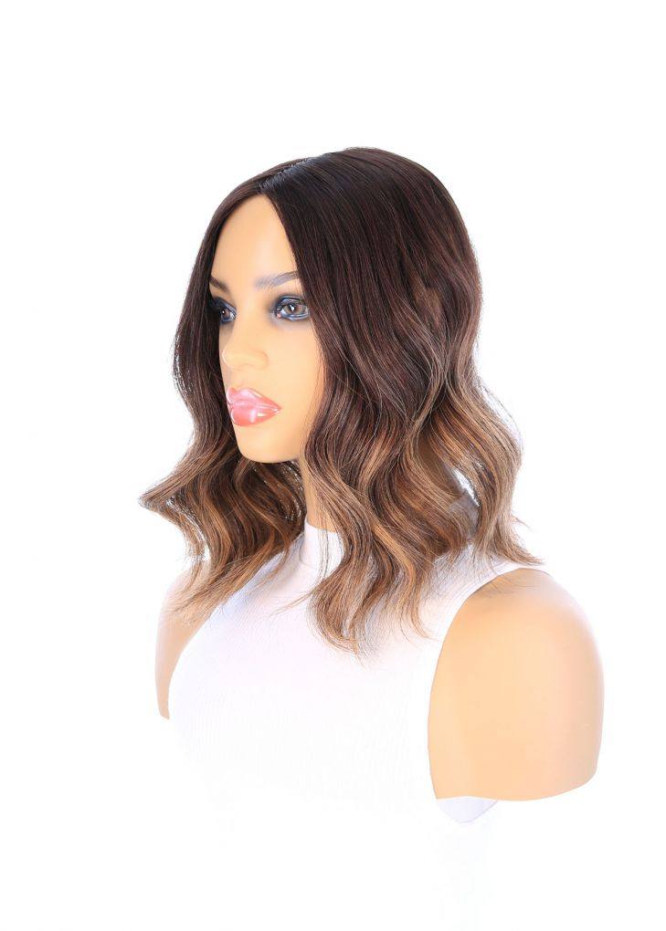 14" Emerald Silk Top Topper Dark Brown Balayage - Image 3